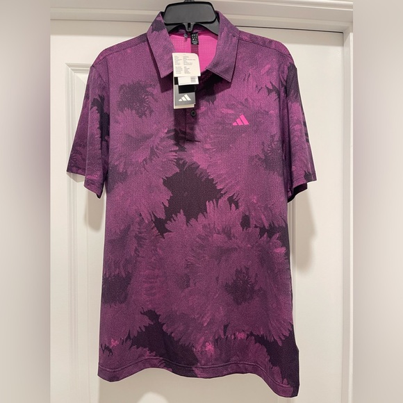 Adidas Golf Polo Sample Flower Mesh Golf Shirt Size Medium Black Lucid Fuchsia - Picture 1 of 14